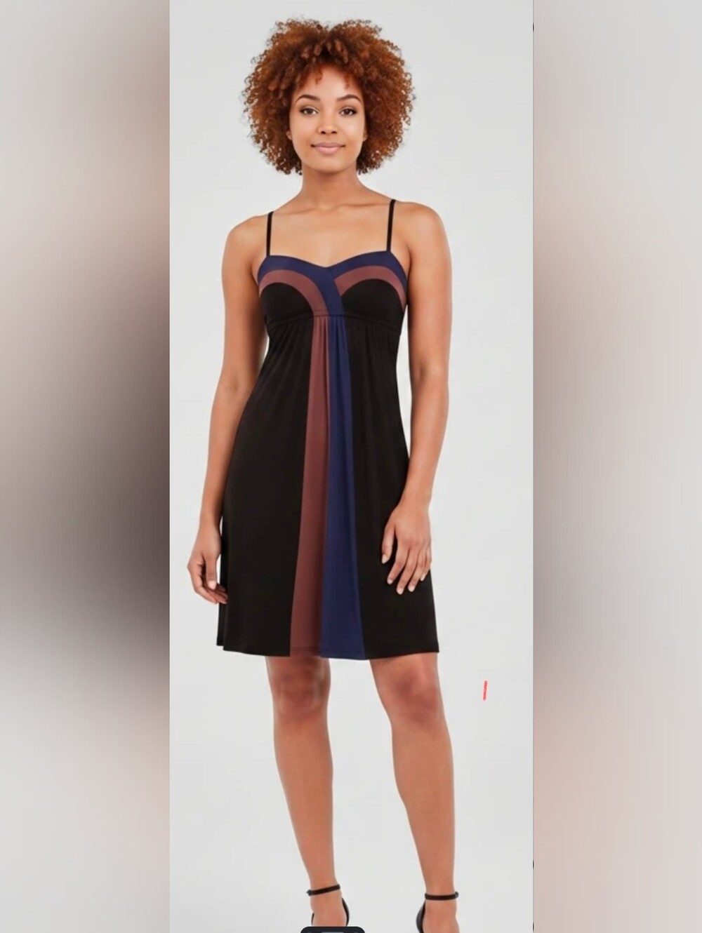 NWT Ella Moss Black Midi Dress with Navy & Brown Colorblock Details MADE IN USA